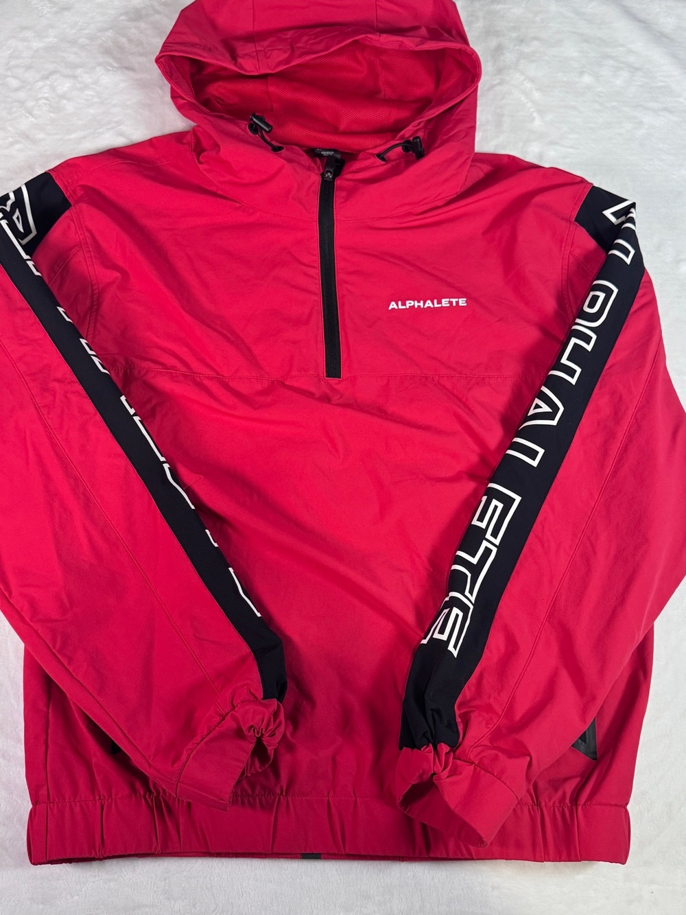Alphalete Men’s Small Red Black Hooded 1/4 Zip Windbreaker Pullover Jacket